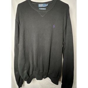 RALPH LAUREN Polo Men's XXL Classic Black Sweater Purple Pony Logo 100% Cotton‎
